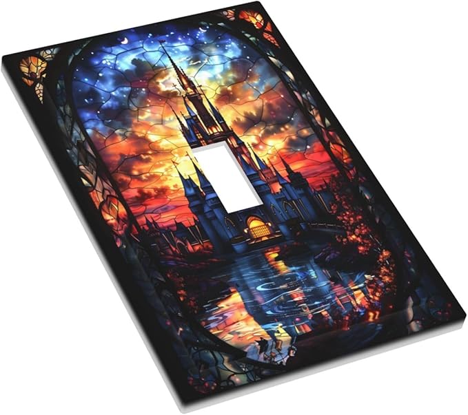 Medieval Fantasy Castle Magic Academy Decorative Light Switch Cover 1 Gang Single Toggle Device Electrical Faceplate Switchplates Decorator Outlet Wall Plate for Kids Room Bedroom Decor
