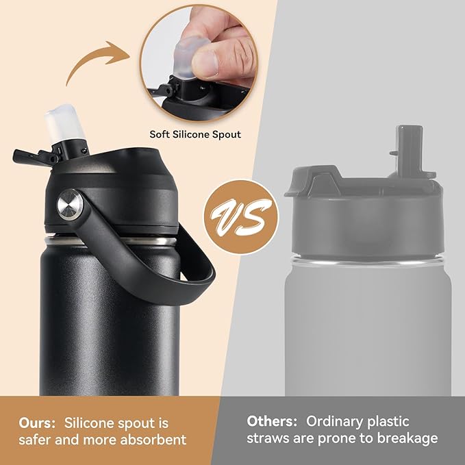 Fijinhom 18oz Insulated Stainless Steel Water Bottle, Wide Mouth Double Wall Vacuum, Silicone Straw, Sweat & Leak Proof, BPA Free Insulated Water Flask for Travel, Keep Cold 24h Hot 12h, Grey