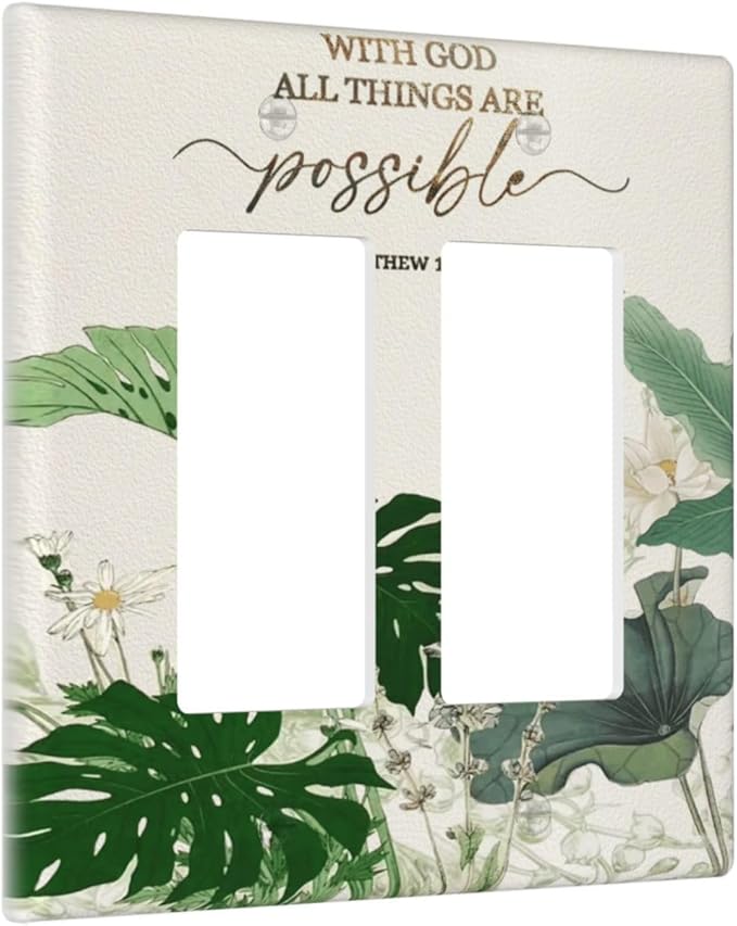 Decorative Outlet Covers Boho Green Monstera Leaf Inspirational Quotes 2 Gang Light Switch Cover Plate Double Rocker Wall Plates for Electrical Switch Plate Covers for Bedroom Decor