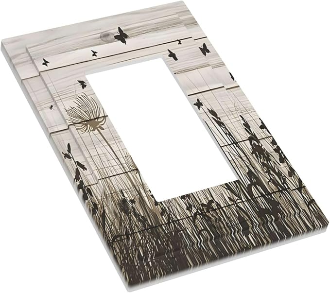 Wildflower Butterfly Grass Dandelion Vintage Wooden Print Decorative Outlet Covers 1 Gang Single Rocker Light Switch Cover Plate Wall Plates GFCI Faceplate for Farmhouse Home Decor