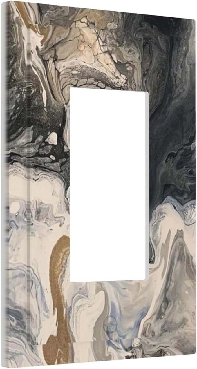 Decorative Outlet Covers Black Gold Swirl Fluid Painting Marble 1 Gang Single Rocker Light Switch Cover Plate Wall Plates Gfci Faceplate For Bathroom Kitchen Decor
