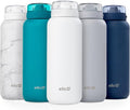 Ello Cooper 32oz Stainless Steel Water Bottle with Straw and Carry Handle, Double Walled and Vacuum Insulated Metal, Leak Proof Locking Lid with Soft Silicone Spout, Reusable, BPA Free, White