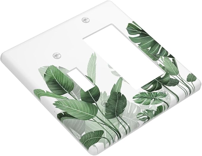Outlet Covers Boho Tropical Plant Natural Palm Leaf 1 Toggle 1 Rocker Combination Decorative Wall Plate Electrical Switch Plates Light Switch Cover Plate For Bed Room Living Room Decor