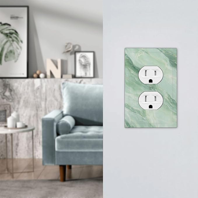 Outlet Covers Green Marble Pattern 1 Gang Duplex Light Switch Cover Plate Decorative Switch Plate Covers Electrical Socket Cover for Home Bedroom Decor