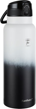Fanhaw 40 Oz Insulated Stainless Steel Water Bottle with Chug Lid – Wide Mouth, Leak-Proof, BPA-Free – Ideal for Kids, Adults, Sports, Gym, and Outdoor Use (White Black)