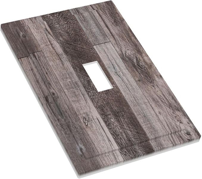 Decorative Light Switch Cover Rustic Dark Grey Wood Retro Country Wooden 1 Gang Single Toggle Device Electrical Faceplate Switchplates Decorator Outlet Wall Plate for Farmhouse Cabin