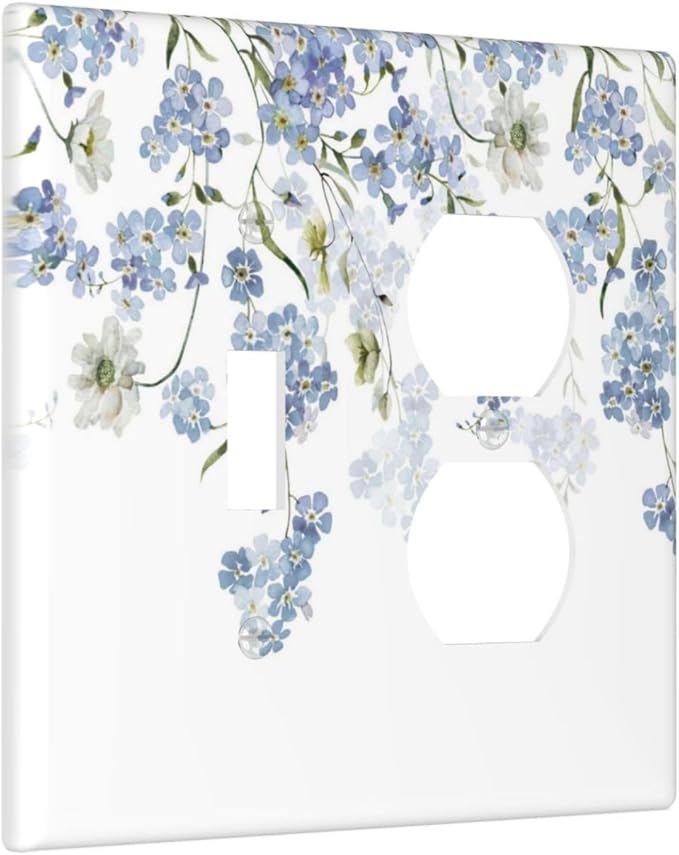 Hydrangea Blue Flowers Watercolor Floral Wallplates 1 Toggle 1 Duplex Switch Plate Electrical GFCI Faceplate Decorative Light Switch Covers for Bed Room Living Room Decor