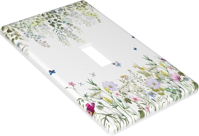 Green Floral Leaves Light Switch Cover Decorative Wild Flower 1 Gang Single Toggle Wall Plate Electrical Switchplate Faceplate for Bathroom Kitchen Bedroom