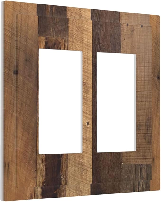 Decorative Outlet Covers Natural Wood Brown Wooden Planks 2 Gang Double Gfci Rocker Electrical Wall Panels Light Switch Cover Plate For Farmhouse Cabin Decor