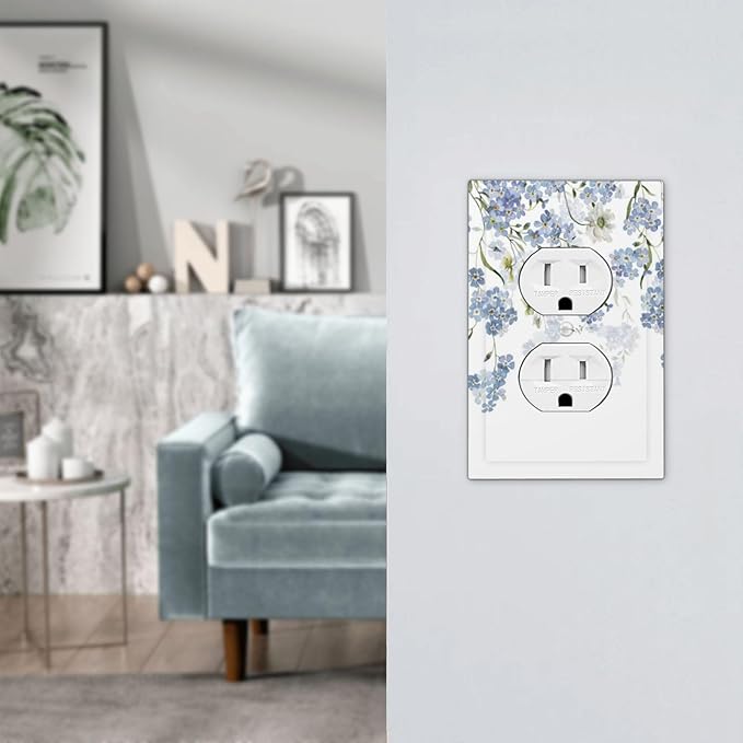 Hydrangea Blue Flowers Watercolor Floral Outlet Covers 1 Gang Duplex Light Switch Cover Decorative Switch Plates Electrical Receptacle Faceplate Wall Plate for Bed Room Living Room Decor