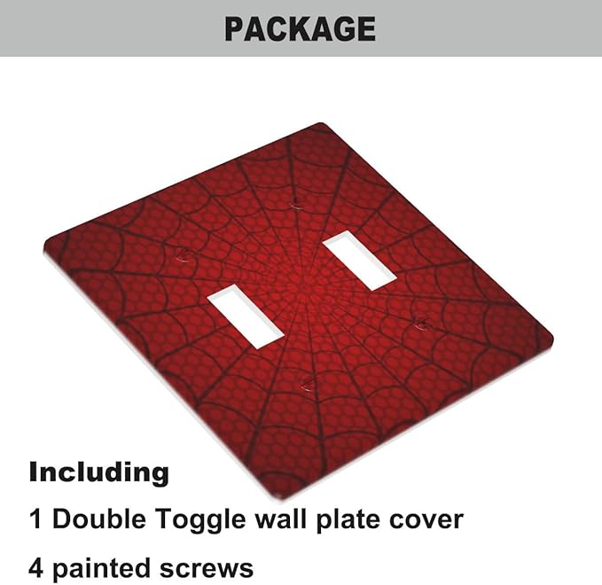 Red Spider Web 2-Gang Double Toggle Wall Plate, Hero Theme Cartoon Light Switch Cover for Man Cave & Teen Boys Room 4.5 x 4.5 Inch