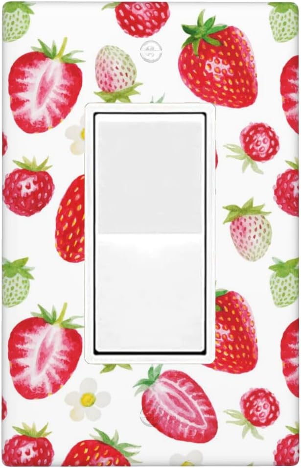 Watercolor Strawberries 1-Gang Rocker Wall Plate, Red Strawberry Switch Plate for Kitchen, Dining Room, Living Room & Sunroom