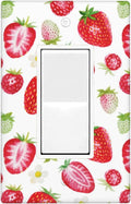 Watercolor Strawberries 1-Gang Rocker Wall Plate, Red Strawberry Switch Plate for Kitchen, Dining Room, Living Room & Sunroom