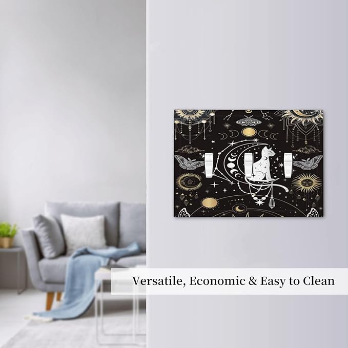 White Cat Tarot Moon Phases Moth Celestial Gothic Decorative Switch Plates 3 Gang Wall Plate Triple Toggle Light Switch Cover Faceplate Electrical Wall Panels for Kids Room Bedroom Decor