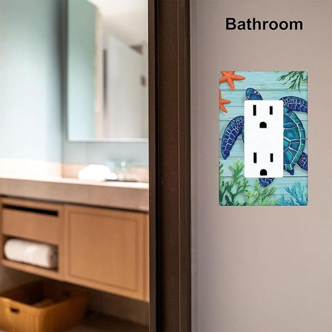 Sea Turtle Starfish 1-Gang Rocker Wall Plate, Ocean Marine Switch Plate for Kitchen, Living Room, Bathroom & Beach House