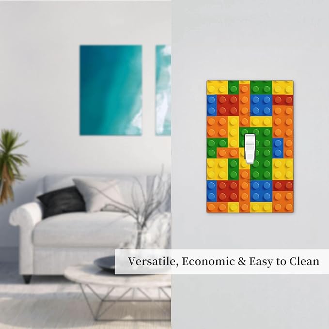 Building Blocks Theme Colored Bricks Print Decorative Light Switch Cover 1 Gang Single Toggle Device Electrical Faceplate Switchplates Decorator Outlet Wall Plate for Room Office Home Decor