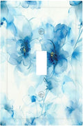 Watercolor Flower Blue White Large Floral Leaf Plants Decorative Light Switch Cover 1 Gang Single Toggle Device Electrical Faceplate Switchplates Decorator Outlet Wall Plate for Bedroom Living Room