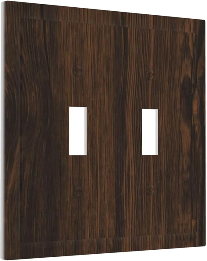 Light Switch Cover Plate Dark Brown Wood Grain Rustic Country Wooden 2 Gang Double Switch Plate Covers Toggle Wallplate Decorative Outlet Covers Electrical Switchplate for Farmhouse Home