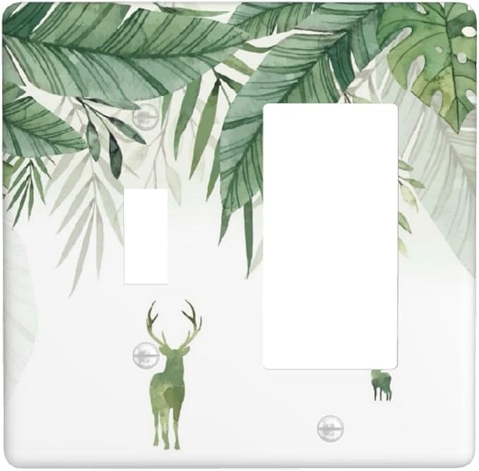 Deer Banana Leaves Palm Trees Green Plants Outlet Covers 1 Toggle 1 Rocker Combination Decorative Wall Plate Electrical Switch Plates Light Switch Cover Plate for Bed Room Living Room Decor