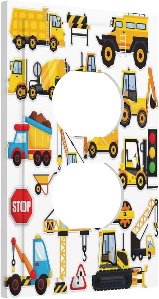 Yellow Truck Cartoon Transportation 1 Gang Outlet Plate Covers Decorative Single Duplex Wall Plate Electrical Receptacle Light Switch Cover Art Faceplate Switchplate for Kidroom Bedroom Decor