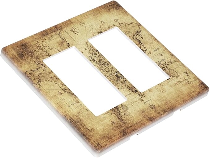 Old World Ocean Map 2 Gang Double Rocker/Decora Light Switch Cover Decorative Outlet Wall Plate Electrical Faceplate Home Family Art Decor Screwless