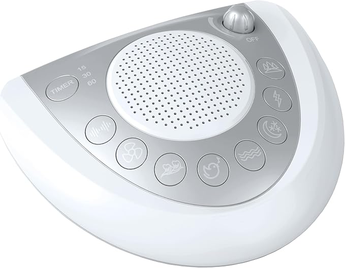 White Noise Machine, Portable Sleep Sound Machine with 24 Soothing Sounds, Timer & Memory Function, Headphone Jack, USB Charging, Powered by AC or Battery for Baby, Kids, Adults, Travel