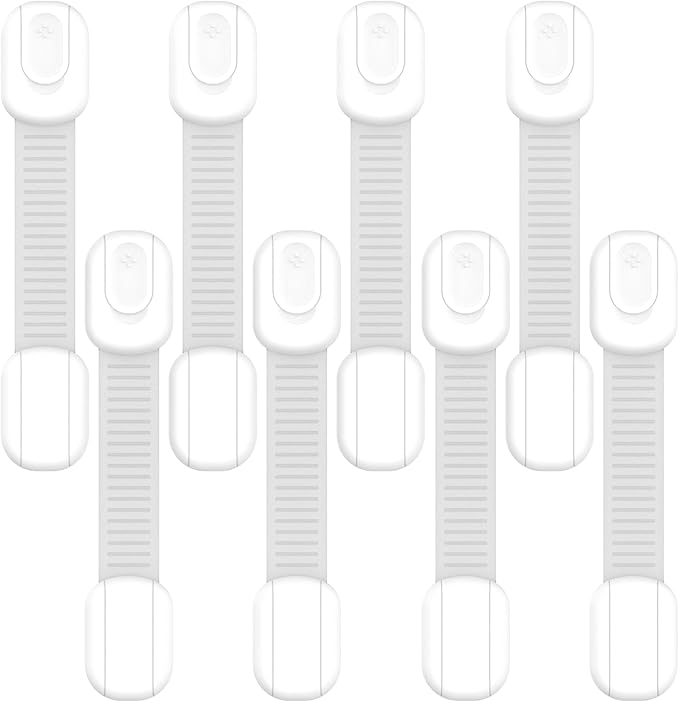 Fridge Strap Lock for Kids (8 Pack) Child Proof Fridge Locks with Strong 3M Adhesive, Baby Proof Refrigerator & Cabinet Safety Locks for Toddlers and Adults