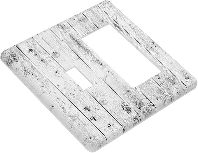 Outlet Covers Rustic White Grey Wood Grain 1 Toggle 1 Rocker Combination Decorative Wall Plate Light Switch Cover Plate Electrical Switch Plates for Farmhouse Home Decor