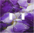 Decorative Light Switch Cover Abstract Luxury Purple Gold Marble Textures 2 Gang Wall Plate Oversized Double Toggle Two Switch Wall Cover Dual Device Electrical Face Plate