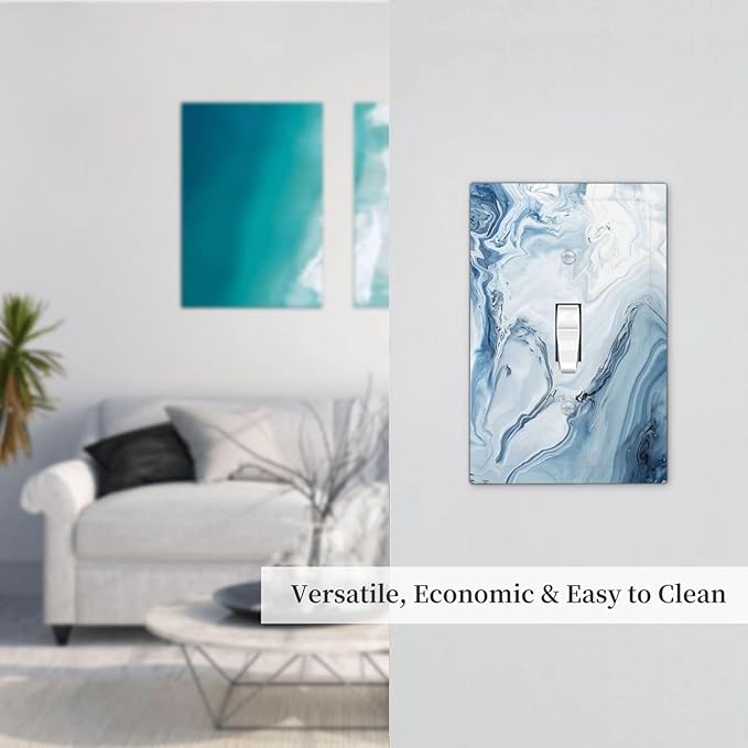 Blue Marble Abstract Ombre Chic Luxury Print Decorative Light Switch Cover 1 Gang Single Toggle Device Electrical Faceplate Switchplates Decorator Outlet Wall Plate for Bathroom Living Room Decor