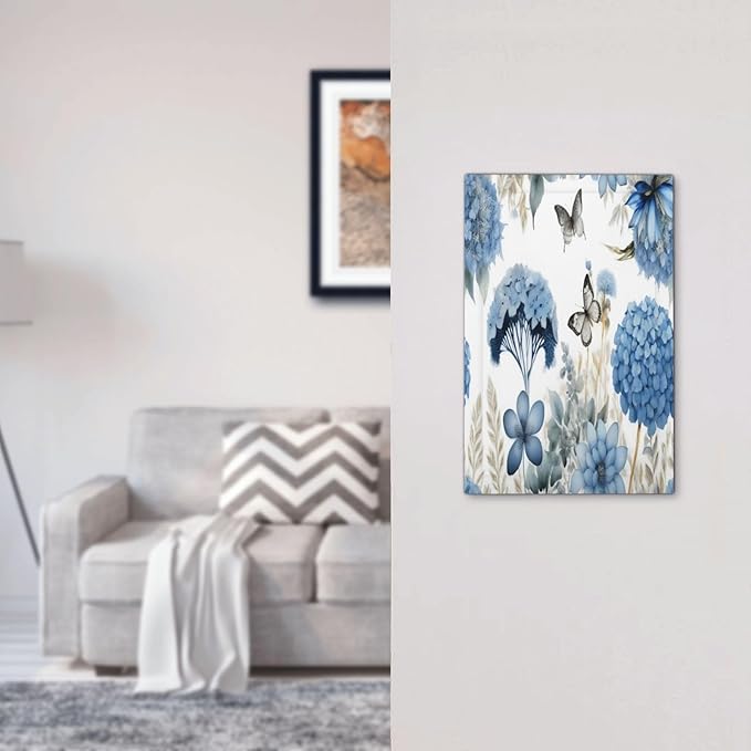 Blue Floral Hydrangea Floral Butterfly Flower Plant Light Switch Cover Plate 1 Gang No Device Blank Electrical Wall Plates Faceplate Decorative Switch Plate Covers for Bedroom Living Room Decor