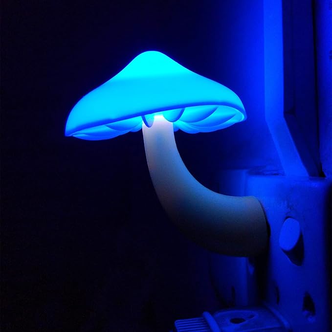 AUSAYE 5Pack LED Sensor Night Light Plug in Lamp Blue Cute Mushroom Night Lights for Adults Kids NightLight Bedroom,Bathroom,Toilet,Hallway,Stairs,Kitchen,Basement