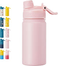 Fijinhom 12 oz Kids Water Bottle, 2-in-1 Stainless Steel Vacuum Insulated Water Bottle for Toddler, Leak Proof Spout & Straw, Double Wall Thermal Flask for Boys&Girls, School, Outdoor, Travel (Pink)