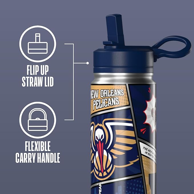 Hydrapeak x NBA New Orleans Pelicans 20 oz Stainless Steel Water Bottle, Officially Licensed Double Wall Insulated Sports Bottle with Straw Lid, Reusable Leakproof Gift for Kids & Adults