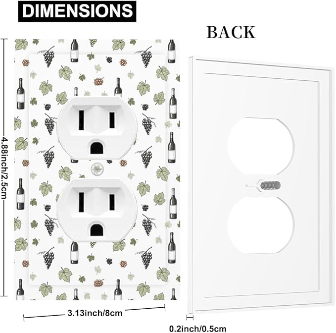 Wine & Vineyard Duplex Wall Plate - 1-Gang Standard US Size Vintage Wine Bottle & Grape Outlet Covers, French Country for Kitchen Decor