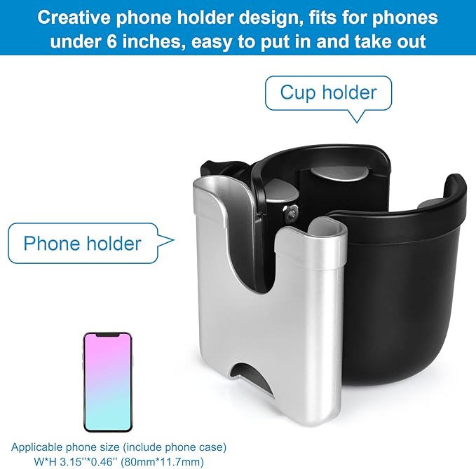 Accmor Stroller Cup Holder with Phone Holder, Bike Cup Holder, Universal Cup Holder for Uppababy Nuna Doona Strollers, 2-in-1 Cup Phone Holder for Stroller Bike Accessory