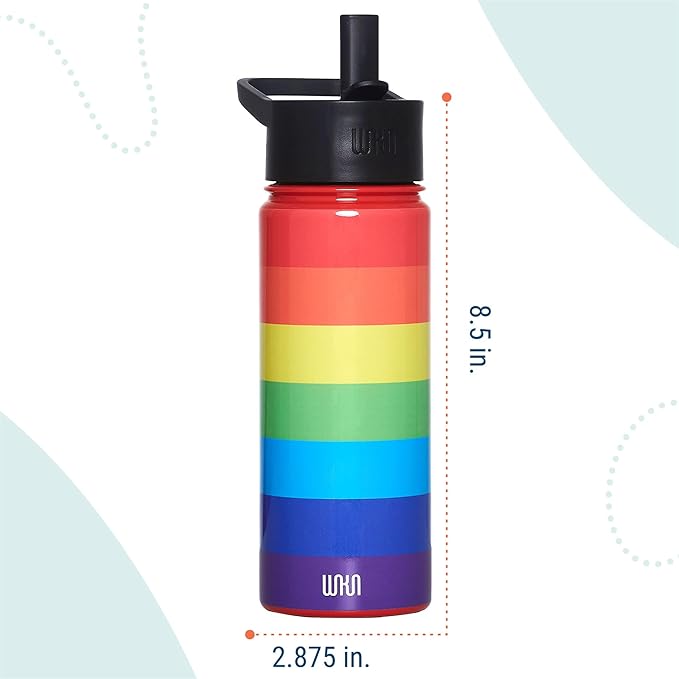 Wildkin Kids 18oz Stainless Steel Water Bottle – BPA-Free, Leakproof, Insulated, Easy-Clean - Rainbow Stripe