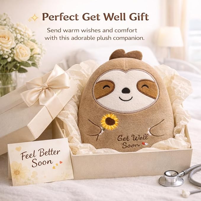 Get Well Gifts Sloth Stuffed Animal, 8 Inch Sloth Plush Get Well Soon Gifts for Women Kids, Cute Plushie Huggable Plush Pillow Feel Better Broken Arm Gift