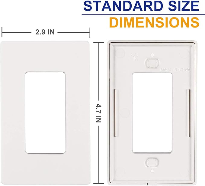 1-Gang Screwless Decorator Wall Plates, Child Safe Standard Size Outlet Cover, Unbreakable Polycarbonate Thermoplastic,Glossy White, 20 Pack,UL Listed