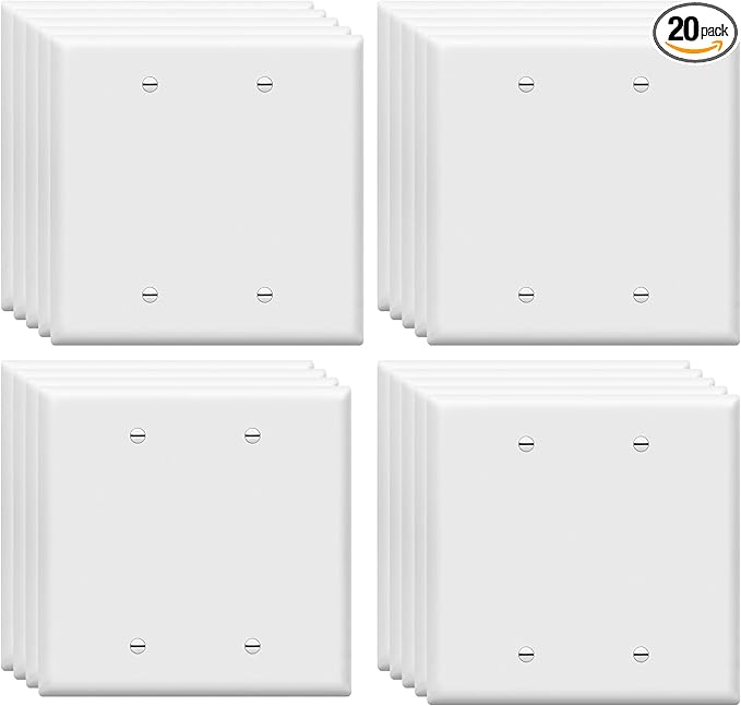 ENERLITES Blank Device Wall Plate, Midway Size 2-Gang, Unbreakable Polycarbonate Thermoplastic, Glossy Finish, UL Listed, 8802M-W-20PCS, White (20 Pack)