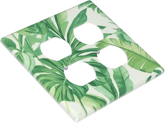 Outlet Covers Tropical Palm Tree Leaf Green Plant 2 Gang Double Duplex Decorative Light Switch Covers Electrical Wallplates Socket Faceplate For Bed Room Living Room Decor