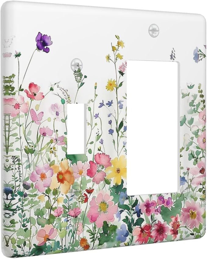 Outlet Covers Boho Colorful Flowers Plant Rustic Wildflower 1 Toggle 1 Rocker Combination Decorative Wall Plate Electrical Switch Plates Light Switch Cover Plate for Bed Room Bathroom