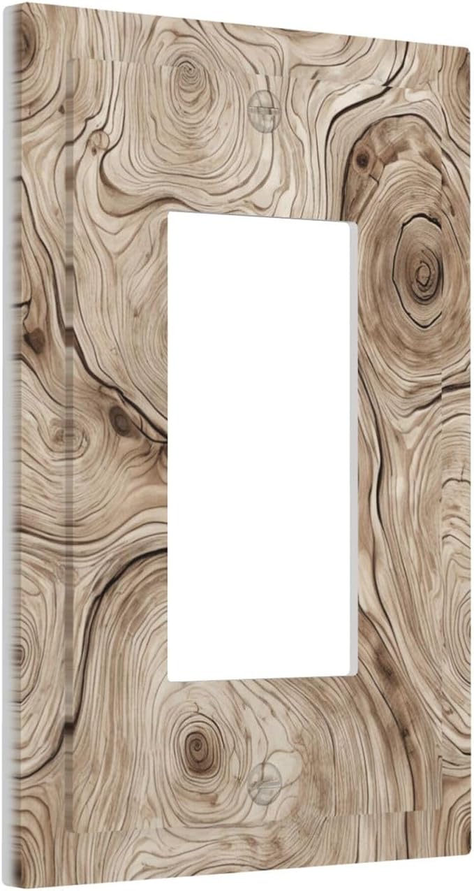 Tree Annual Rings Burl Texture Brown Wood Grain Print Decorative Outlet Covers 1 Gang Single Rocker Light Switch Cover Plate Wall Plates GFCI Faceplate for Farmhouse Bedroom Decor