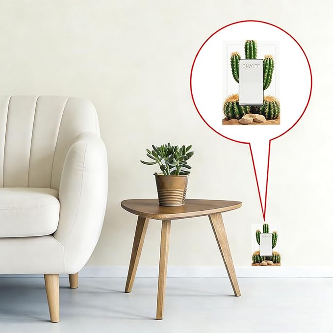 Boho Cactus Garden Single Rocker Switch Cover - 1-Gang Standard US Size Minimalist Desert Landscape Design Light Switch Covers for Bedroom Bathroom Living Room Decor
