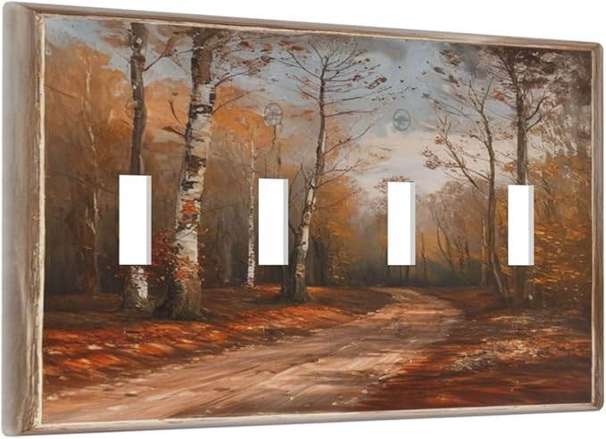Decorative Art Light Switch Covers Maple Path Quad Toggle 4 Gang Wall Plate Switch plate Electrical Faceplate for Home Decor