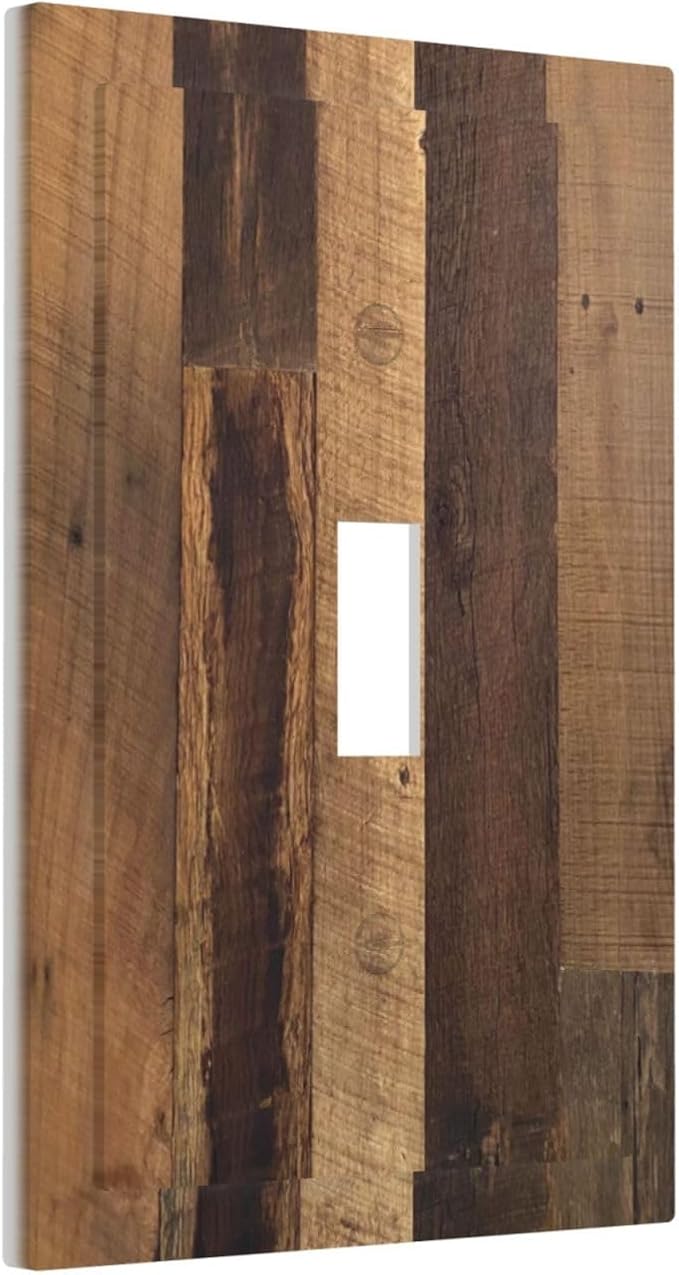 Decorative Light Switch Cover Natural Wood Brown Wooden Planks 1 Gang Single Toggle Device Electrical Faceplate Switchplates Decorator Outlet Wall Plate For Farmhouse Cabin Decor
