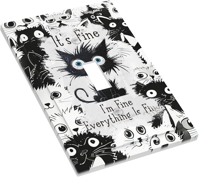 Funny Black Cat Inspirational Quotes Patterns Decorative Light Switch Cover 1 Gang Single Toggle Device Electrical Faceplate Switchplates Decorator Outlet Wall Plate for Kids Room Nursery Decor