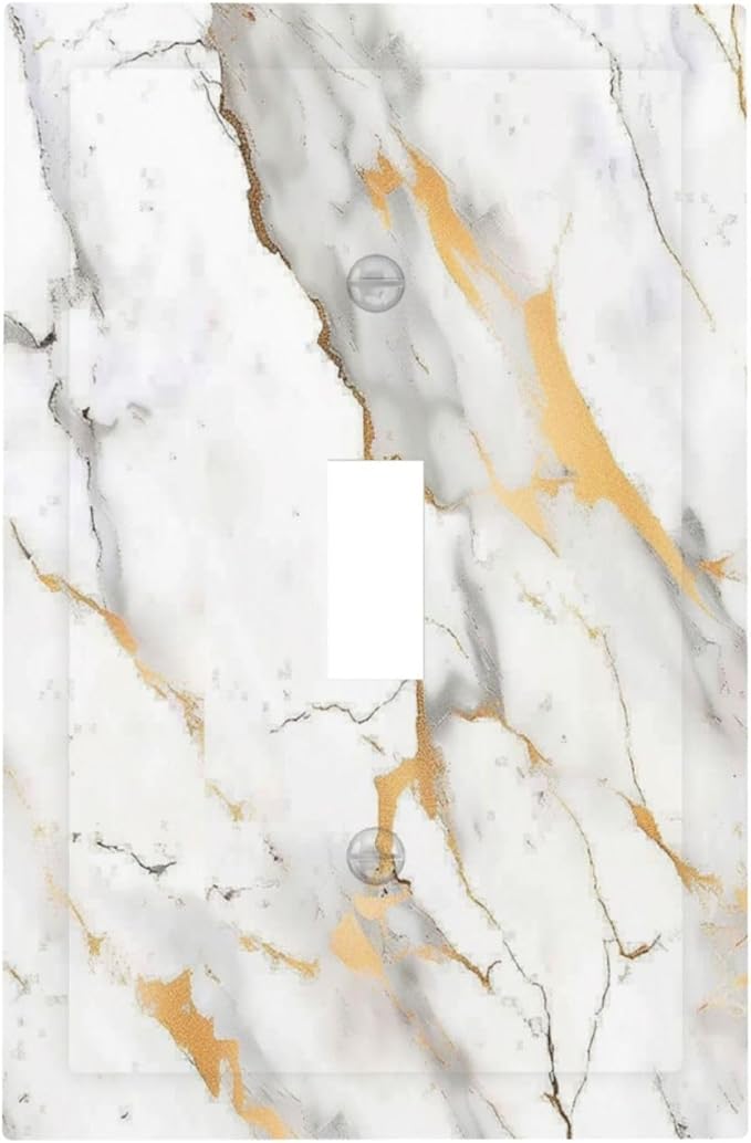 Decorative Light Switch Cover Marbling Style White Background Gold Gray Stripes 1 Gang Single Toggle Device Electrical Faceplate Switchplates Decorator Outlet Wall Plate For Bathroom