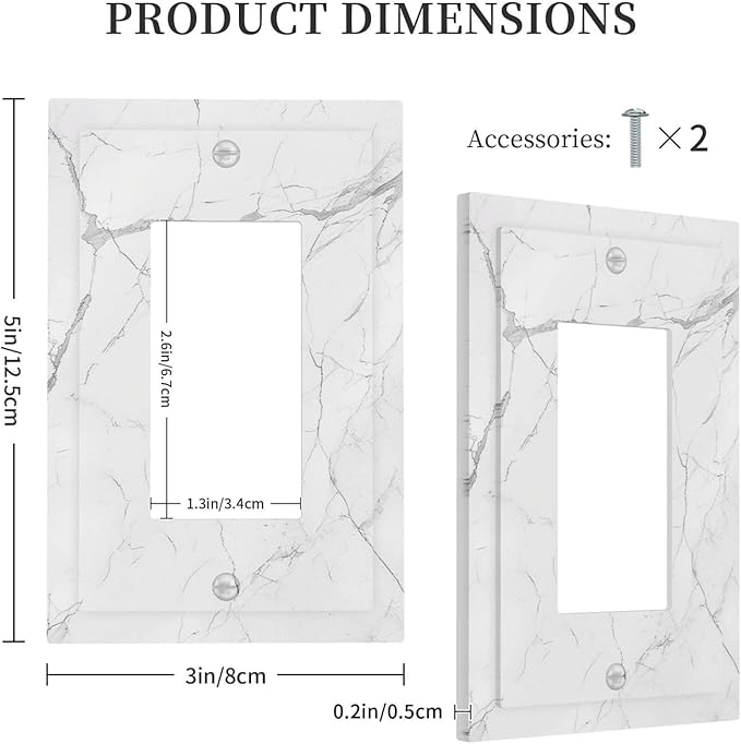 Decorative Outlet Covers White Grey Abstract Modern Marble 1 Gang Single Rocker Light Switch Cover Plate Wall Plates GFCI Faceplate for Bathroom Kitchen Decor