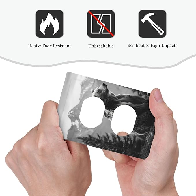 Decorative Outlet Covers Black White Bear Mountain Pine Trees Wilderness 1 Gang Duplex Light Switch Cover Plate Electrical Switch plates Wall Plates Receptacle Cover for Bathroom Bedroom Decor